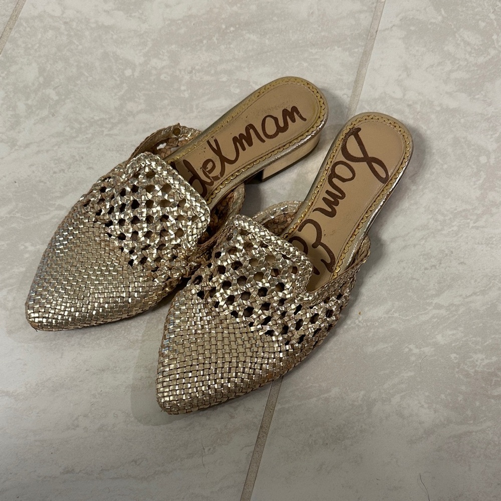 Sam Edelman Metallic Gold Woven Mules